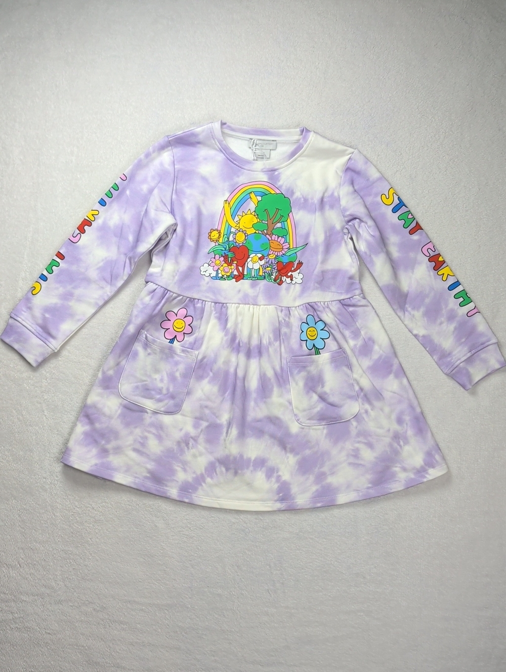 NWT Stella McCartney Kids Jersey Pastel Lilac Tie-Dye Boxy Dress Size 8
